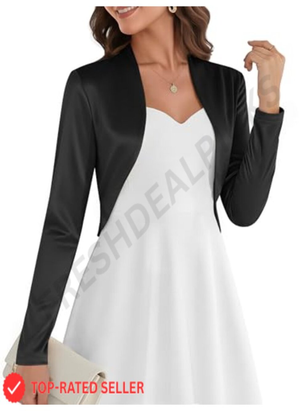 Women's Ruffled Satin Bolero Crop Shrug Long Sleeve Open Front Evening Wear